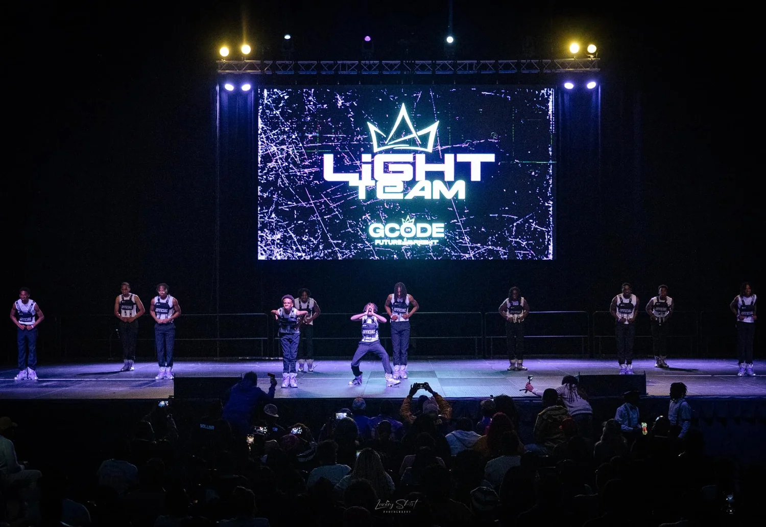 Stage lighting and LED video wall at an event produced by RTA Productions in Pensacola